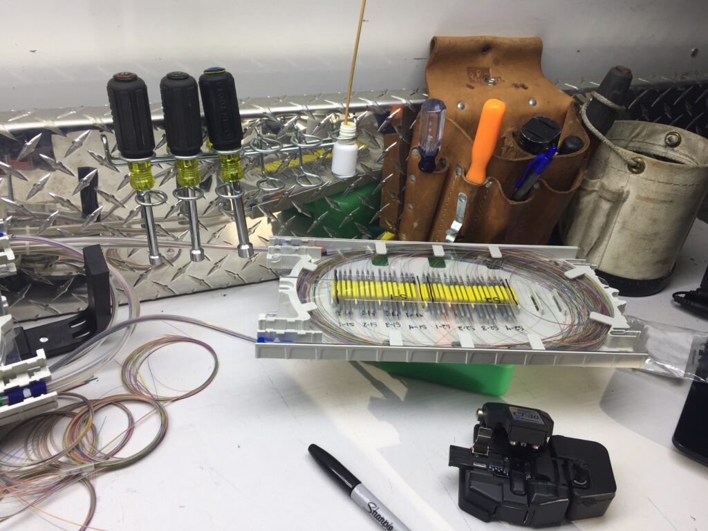 A sealed, documented fiber splice ready for long-term network performance.