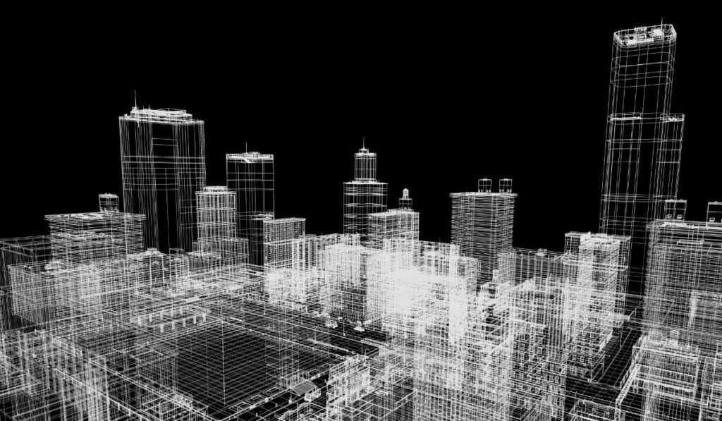 3D digital model of a city used for fiber network planning with digital twin technology