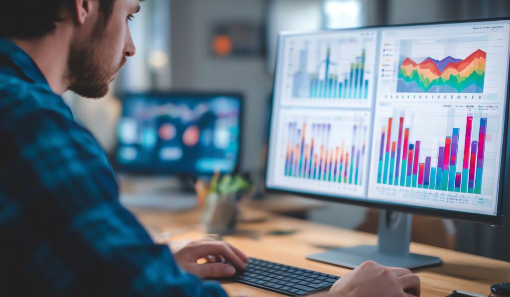 Simulation software showing poles, terrain, and routes for fiber installation